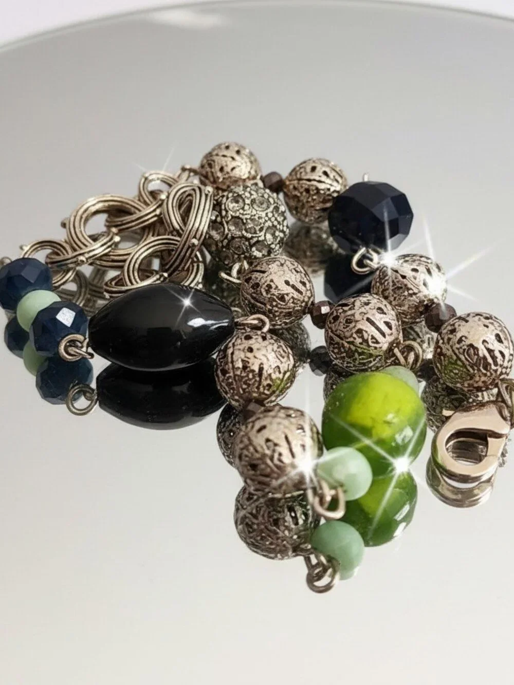 VINTAGE Chunky Glass Bead Charm Bracelet Anklet Boho Moroccan Style Statement - Picture 1 of 16